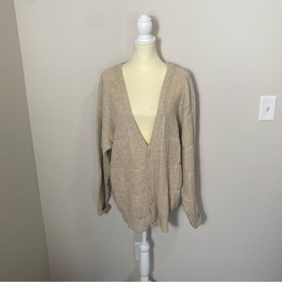 Vintage Inc Wool Blend Button Front Ribbed Tan Cardigan Women's Size Large - Picture 5 of 15